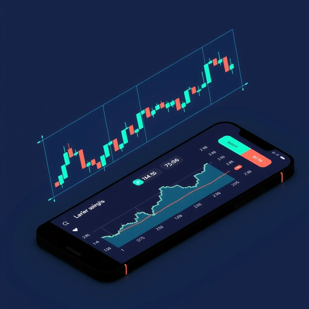 Trading chart visualization with candlestick patterns in mobile game interface